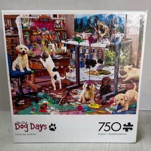 Buffalo Dog Days Puzzle Painting Puppies 750 pcs NIB 24” X 18”